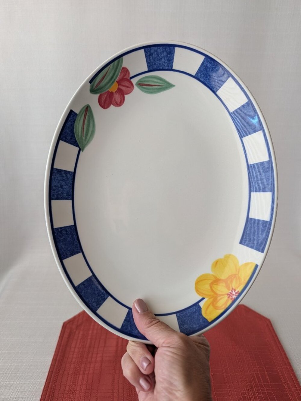 Vintage Johnson Brothers Hopscotch Blue 11" Oval Serving Platter Made in England